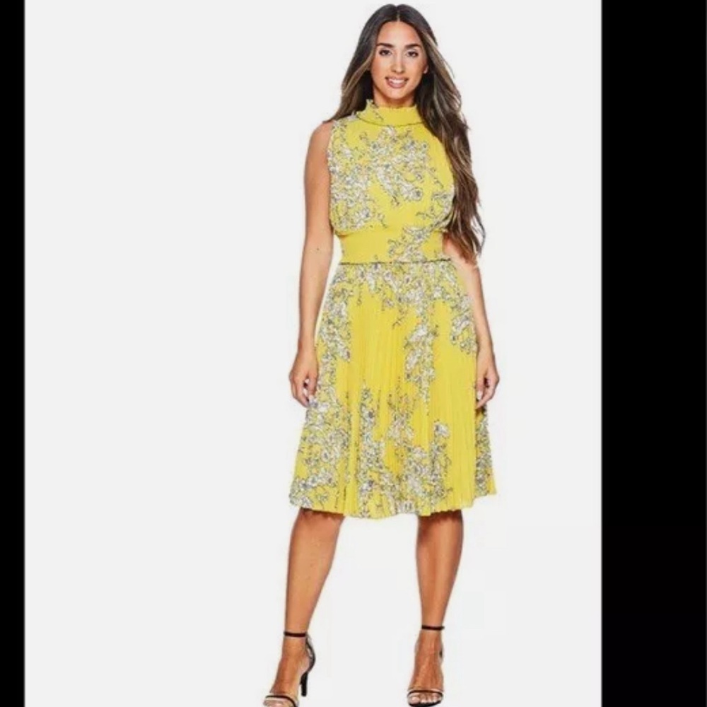 NANETTE NANETTE LEPORE Golden Cypress Pleated Midi Dress With Ruffle Collar